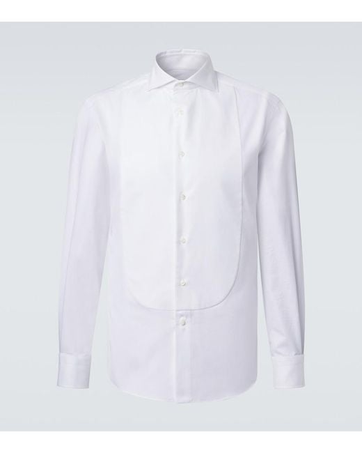 Brunello Cucinelli White Cotton Tuxedo Shirt for men