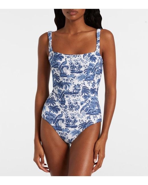 Staud Blue Adelaide Printed Corset Swimsuit