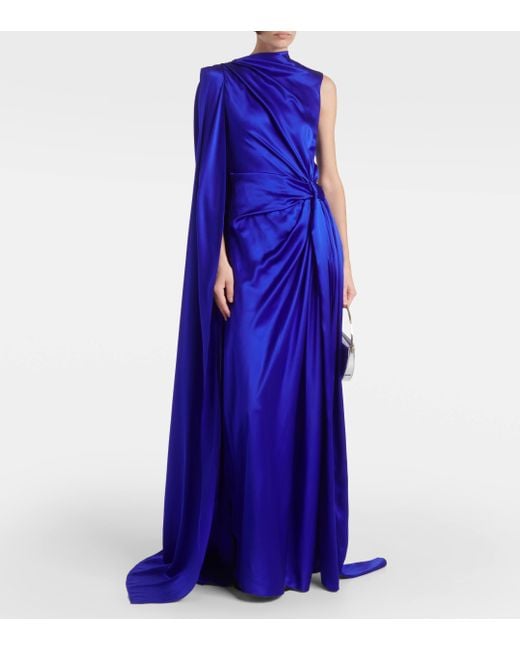 Robe longue drapee asymetrique en soie Roksanda en coloris Blue