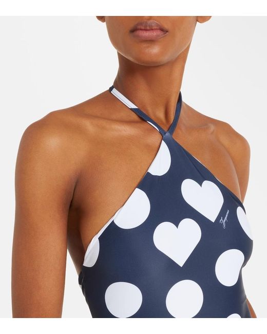 Jacquemus Blue Bastide Printed Halterneck Swimsuit