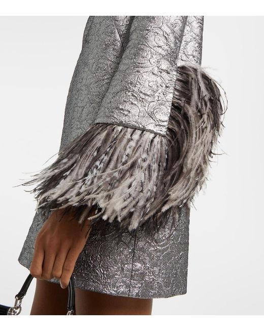Dolce & Gabbana Gray Feather-Trimmed Lame Minidress