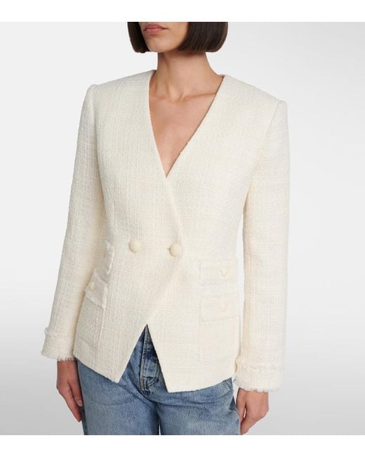 Veronica Beard White Double-Breasted Tweed Blazer