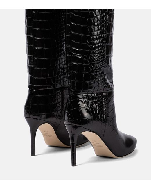 Paris Texas Black Croc-effect Leather Knee-high Boots