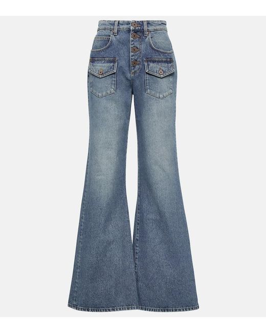 Balmain Blue High-Rise Flared Jeans