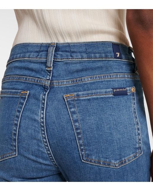 7 For All Mankind Blue Mid-Rise Flared Jeans