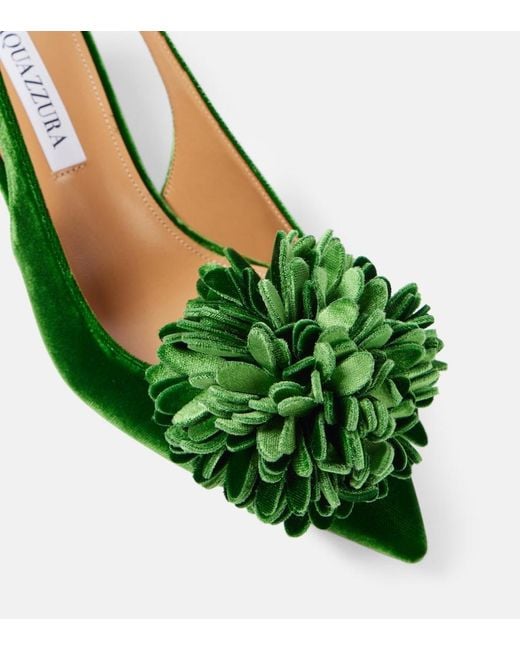 Aquazzura Green Couturier Sling 65 Velvet Slingback Pumps