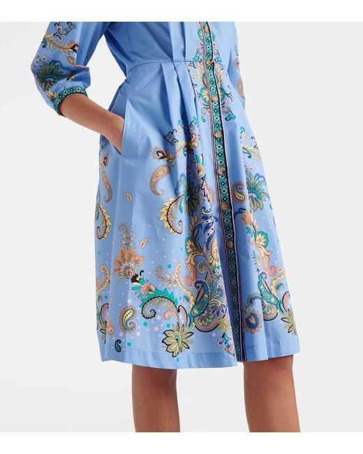 Etro Blue Printed Cotton Shirt Dress