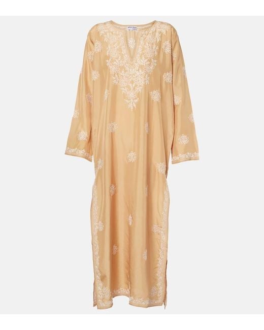 Juliet Dunn Natural Embroidered Silk Kaftan