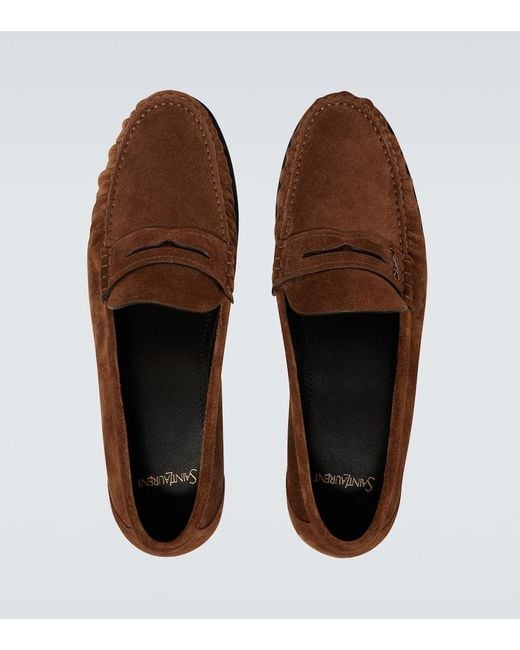 Saint Laurent Brown Laurent Suede Penny Loafers for men