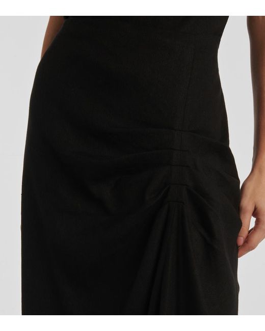 Sir Black Dorian Ruched Linen-Blend Midi Skirt