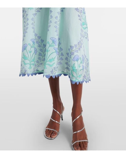 Juliet Dunn Blue Bedrucktes Midikleid Aus Baumwolle