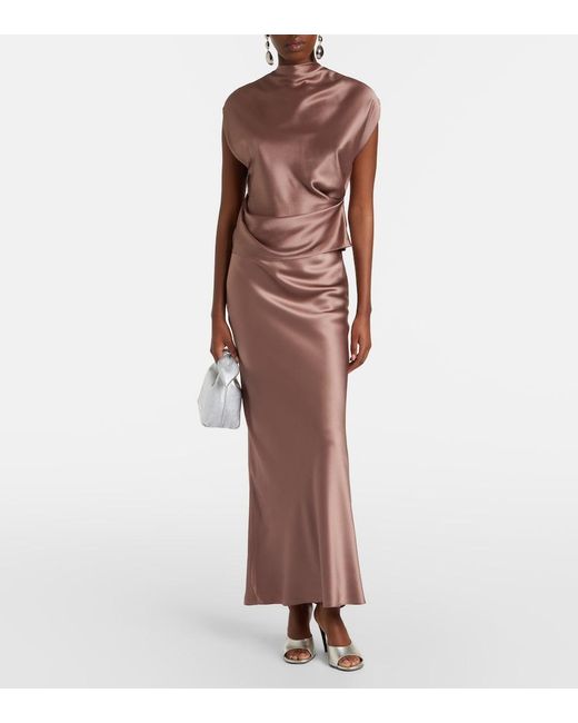 The Sei Brown Silk Satin Maxi Skirt
