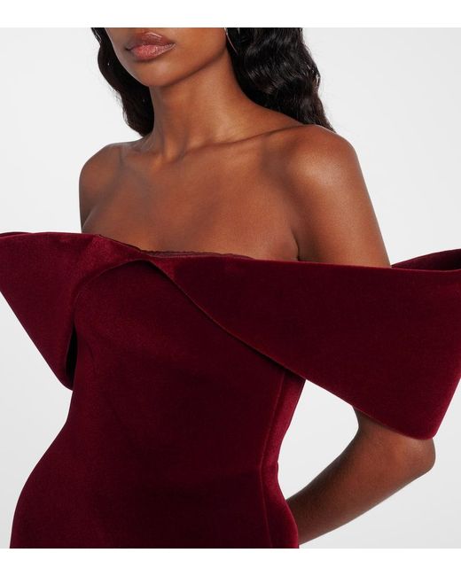 David Koma Red Off-Shoulder-Minikleid Aus Samt