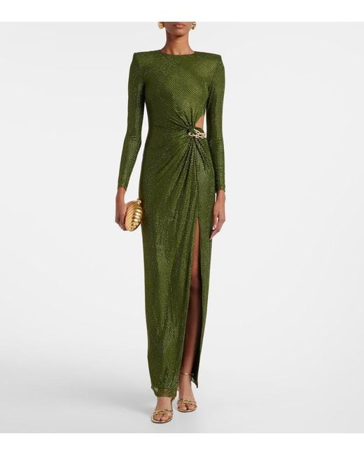 Self-Portrait Green Rhinestone-Embellished Maxi Dress