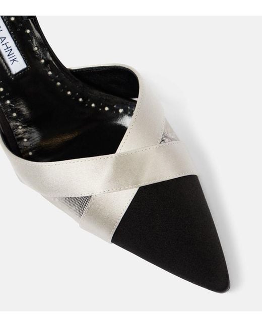 Manolo Blahnik Black Oyounasli 50 Satin Slingback Pumps