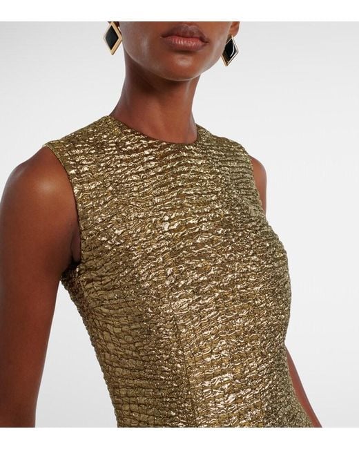 Emilia Wickstead Natural Mara Metallic-Effect Seersucker Midi Dress