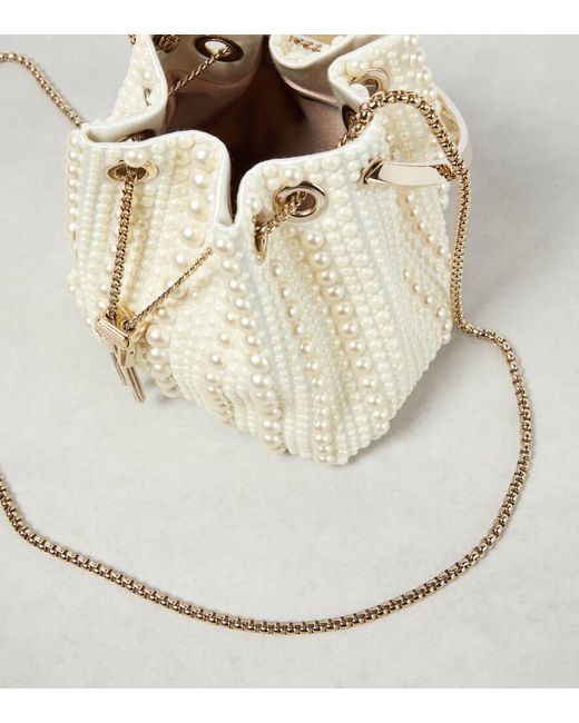 Jimmy Choo Bon Bon Small Satin Bucket Bag In Natural Lyst