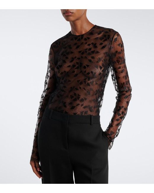 Fendi Black Sheer Lace Top