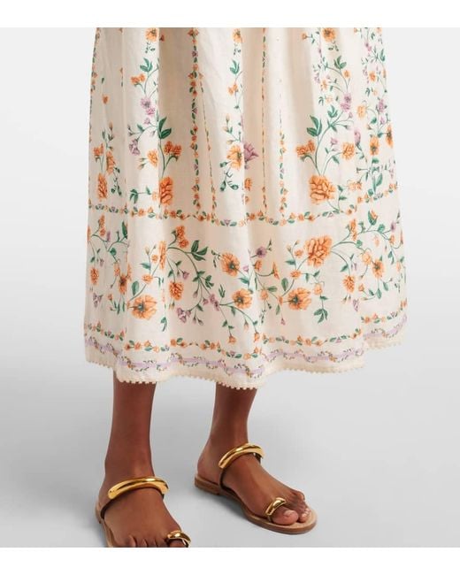 Agua Bendita White Bedrucktes Midikleid Barbara Aus Leinen