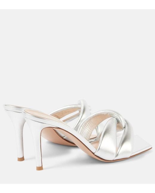 Gianvito Rossi White Amour 90 Metallic Leather Mules