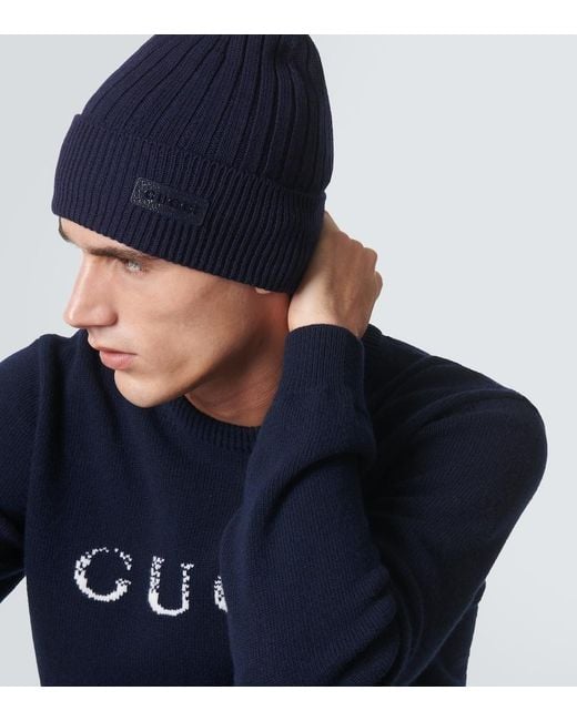 Gucci Blue Rib Knit Wool Hat for men