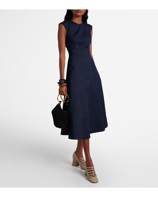 Veronica Beard Blue Dulce Cotton-Blend Denim Midi Dress