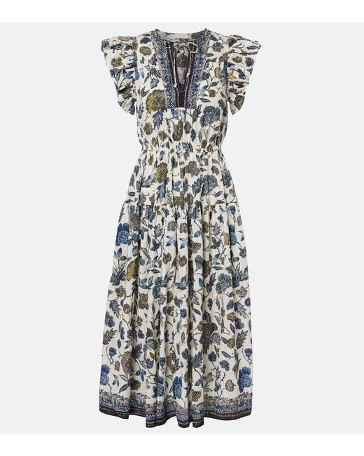 Ulla Johnson White Kairi Gathered Cotton-Blend Midi Dress
