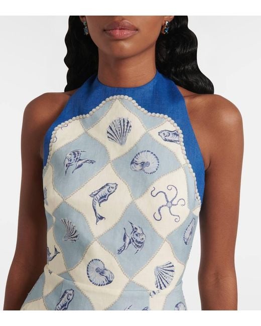 Vestido Corto Pia De Lino Estampado ALÉMAIS de color Blue
