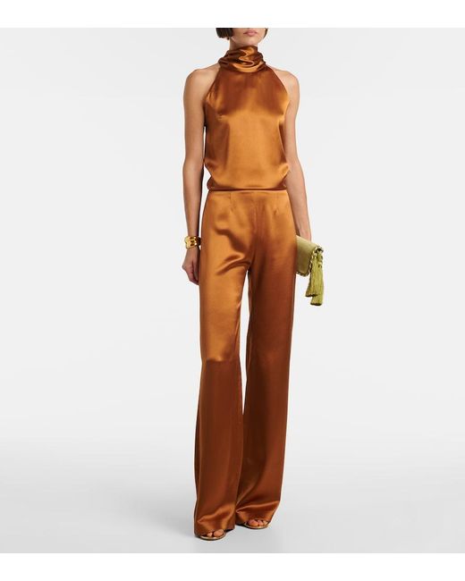 Galvan Brown Sister Moon Satin Wide-Leg Pants