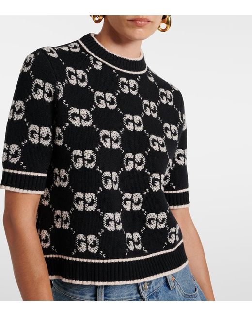 Gucci Black Gg Jacquard Wool Boucle Top
