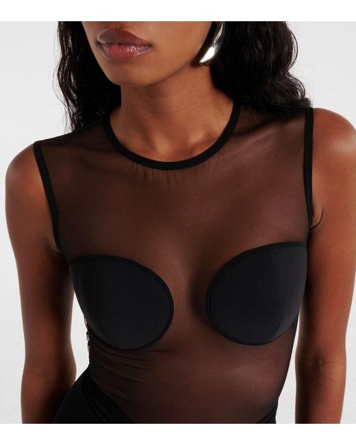 Nensi Dojaka Gray Mesh Bodysuit