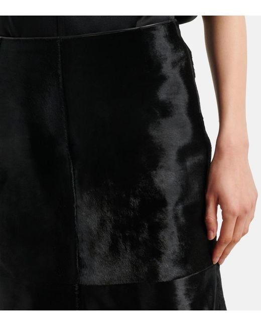 Totême Black Paneled Calf Hair Midi Skirt