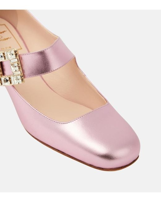 Roger Vivier Pink Tres Vivier Metallic Leather Mary Jane Pumps