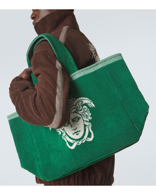 Versace Green Medusa Cotton-Terry Jacquard Tote Bag for men