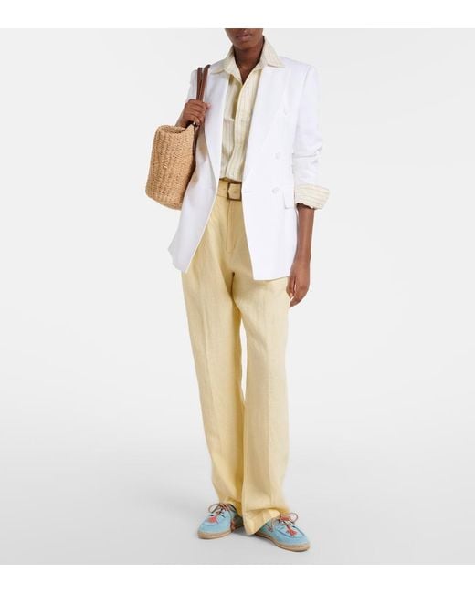 Polo Ralph Lauren Yellow Belted Linen Straight Pants