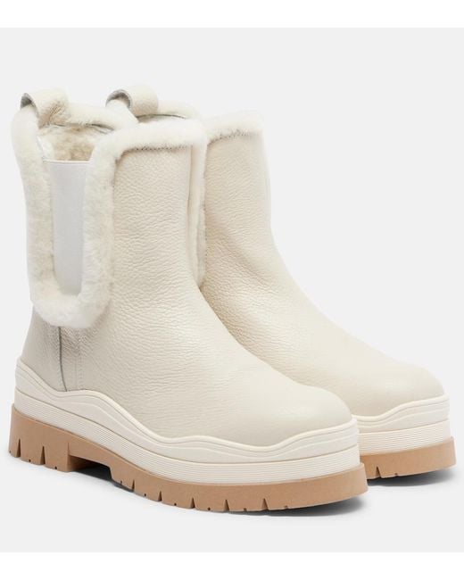 Bogner White Arosa Shearling-Lined Leather Ankle Boots