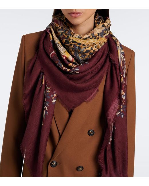 Etro Purple Printed Modal And Cashmere Scarf