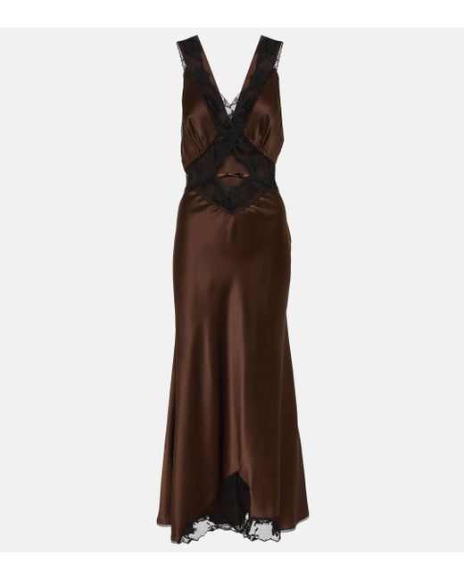 Sir. The Label Brown Aries Lace-trimmed Halterneck Silk Gown