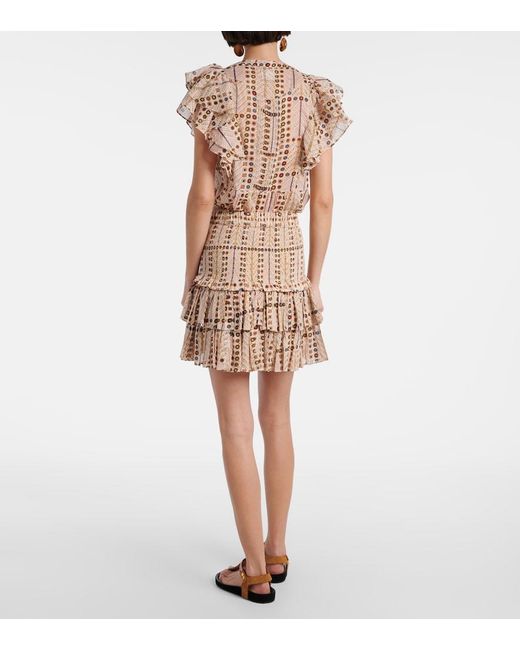 Isabel Marant Natural Naomi Shirred Tiered Printed Cotton-Voile Mini Skirt