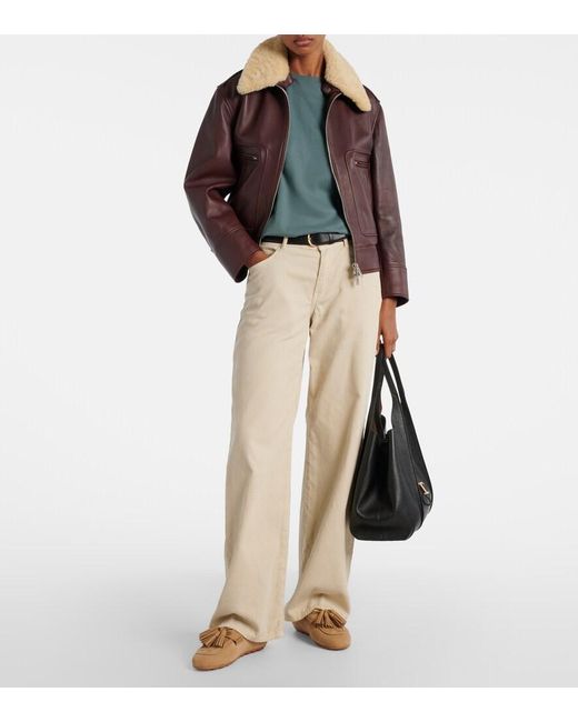 Hogan Brown H693 Shearling-Lined Leather Mules