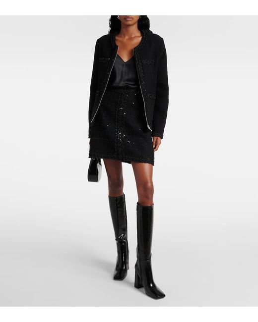 Giambattista Valli Black Sequined Wool-Blend Boucle Miniskirt