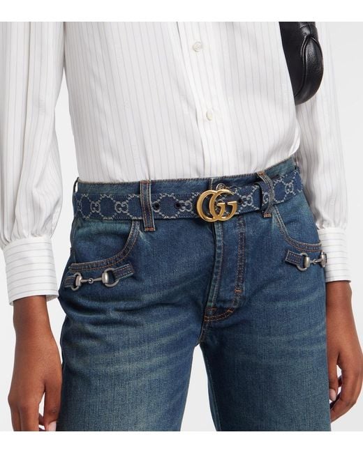 Gucci Blue Gg Marmont Denim Belt