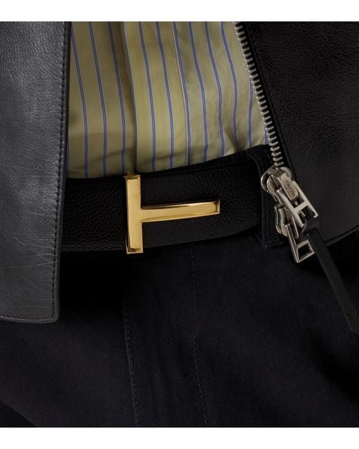 Tom Ford Black Leather Reversible T Ridge Belt for men