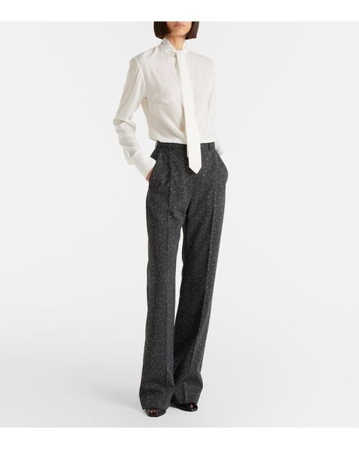 McQueen White Tie-Neck Crepe De Chine Blouse