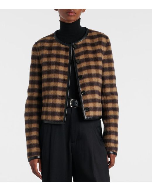 Proenza Schouler Brown Checked Leather-Trimmed Wool-Blend Jacket