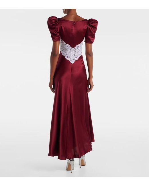 Rodarte Red Floral-Applique Lace-Trimmed Silk Gown