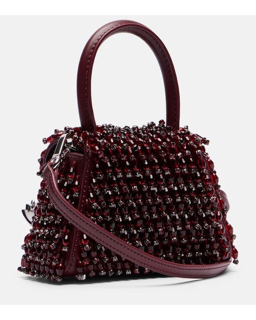 Self-Portrait Red Bow Micro Beaded Leather Tote Bag