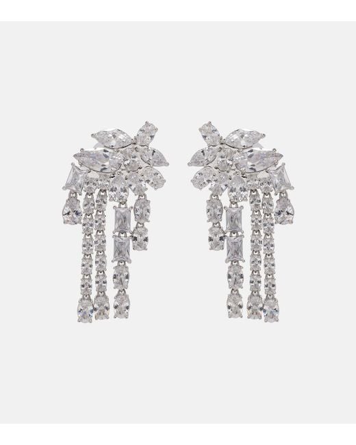 Self-Portrait White Crystal-Embellished Drop Earrings