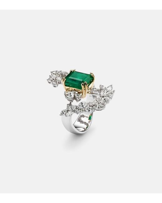YEPREM White Reign Supreme 18Kt Ring With Emerald And Diamonds