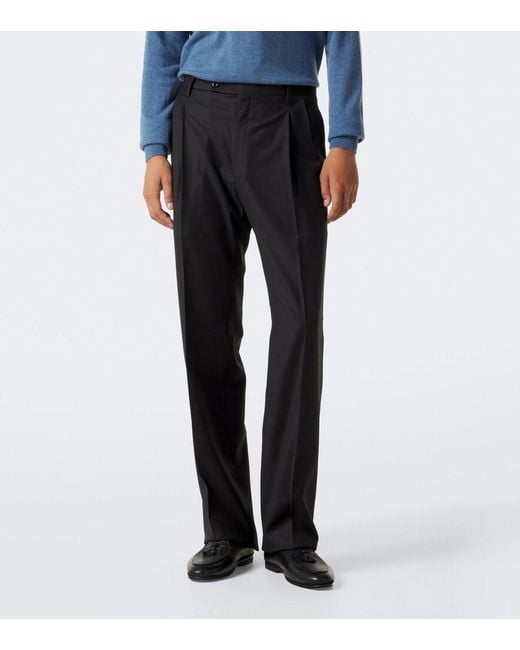Rubinacci Black Virgin Wool Wide-Leg Pants for men